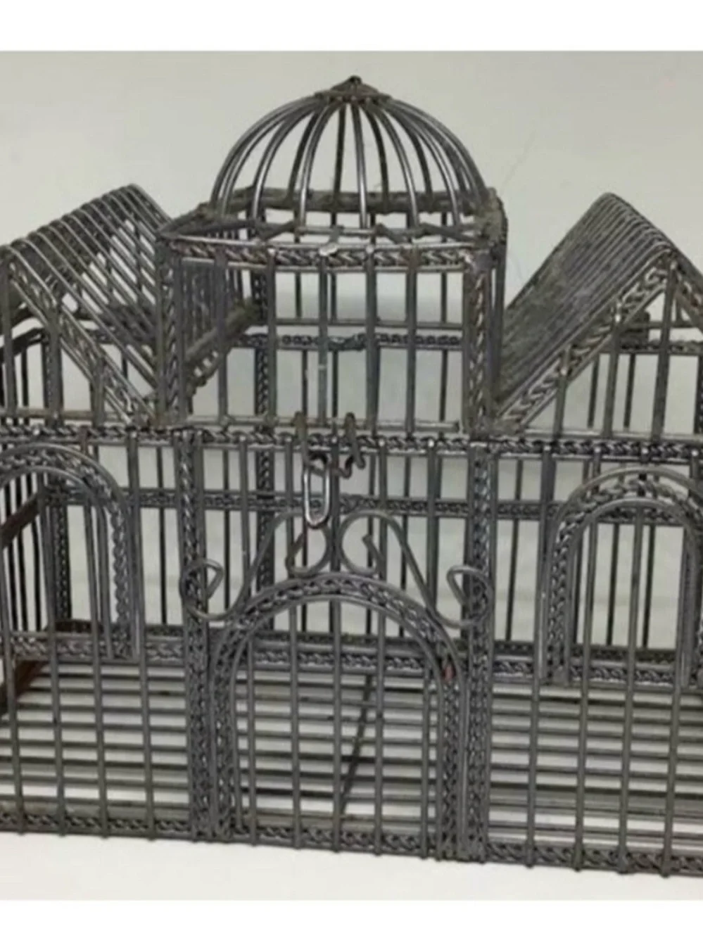 Ornate Gray Decorative Metal Birdcage Centerpiece